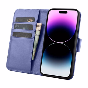 iCarer Lompakko Kotelo 2in1 Cover iPhone 14 Pro Max Nahka Flip Cover Anti-RFID Light Purple (WMI14220728-LP)