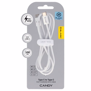 Blavec Cable Candy punottua - Type C - Type C - PD 60W 3A 1 metri Apple CarPlay/Android Auto (CCA-CC3W10) valkoinen