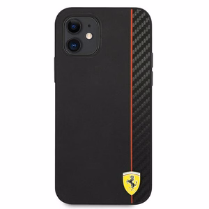 Ferrari FESAXHCP12SBK iPhone 12 mini 5.4" musta/musta kovakotelo On Track Carbon Stripe -raidoitusratkaisu