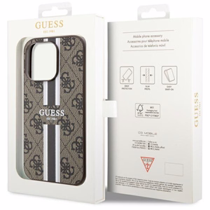Guess GUHMP14LP4RPSW iPhone 14 Pro 6.1 ruskea/ruskea suojakuori 4G Printed Stripes MagSafe
