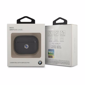 BMW Genuine Leather Silver Logo AirPods Pro Case - Navy Blue