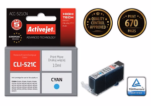 Activejet ACC-521CN – syaani mustekasetti, korvaa tuotteen Canon CLI-521C, 10 ml, Supreme