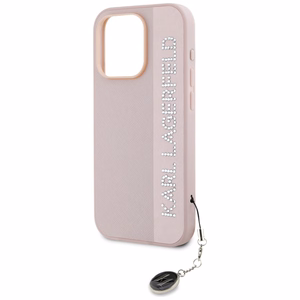Karl Lagerfeld Saffiano Rhinestones & Charm Suojakuori iPhone 15 Pro:lle - vaaleanpunainen