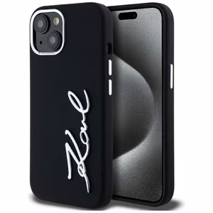 Karl Lagerfeld Silikoninen Metal Script Logo iPhone 15 Suojakuori - Musta