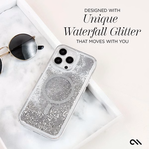 Case-Mate Waterfall MagSafe suojakuori iPhone 16 Pro Max -laitteelle, hopeanvärinen