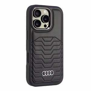 Audi Synteettinen Nahka MagSafe iPhone 16 Pro 6.3" Musta/Musta Kova Suojakuori AU-TPUPCMIP16P-GT/D3-BK