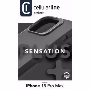 Cellularline Sensation Plus -suojakuori iPhone 15 Pro Max -laitteelle, materiaaliin integroidulla Microban-antibakteeriteknologialla, musta