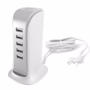 Dudao 5x USB laturi sisäänrakennetulla EU-virtakaapelilla valkoinen (A5EU)
