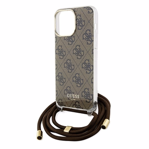 Guess Crossbody Cord 4G Print -suojakuori iPhone 15 Prolle - ruskea