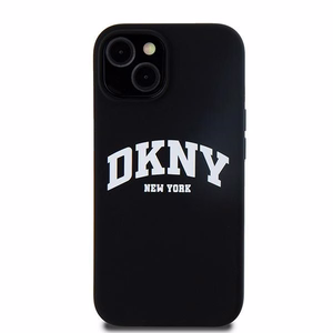 DKNY Liquid Silikoninen White Printed Logo MagSafe Suojakuori iPhone 15 / 14 / 13:lle - musta