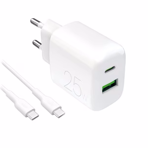 Puro PROLITE 25W USB-A / USB-C seinälaturi + USB-C - USB-C kaapeli 1,2 m - valkoinen