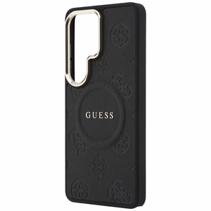Guess Saffiano Peony Embossed Ring MagSafe -suojakuori Samsung Galaxy S26 Ultralle musta