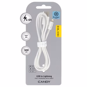 Blavec Cable Candy punottu - USB - Lightning - 2,4A 3 metria Apple CarPlay (CCA-UL24W30) valkoinen