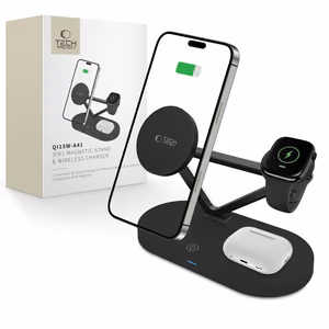 Tech-Protect QI15W-A41 3in1 Langaton laturi MagSafella Apple-laitteille - Musta