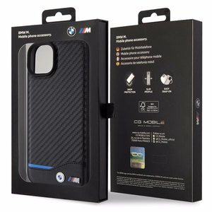 BMW Nahkainen Carbon Suojakuori iPhone 15 Plus:lle - musta