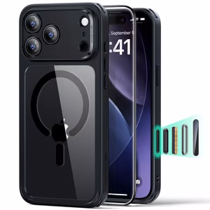 ESR Classic Hybrid MagSafe + Karkaistu lasi -setti iPhone 17 Pro:lle - Kirkas musta