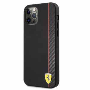 Ferrari FESAXHCP12LBK iPhone 12 Pro Max 6.7" musta/musta kovakotelo On Track Carbon Stripe -raidoitusratkaisu