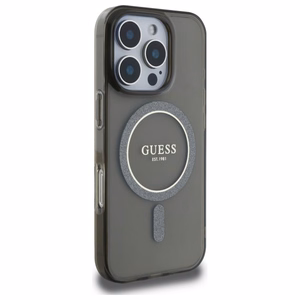 Guess IML Glitter Circle MagSafe suojakuori iPhone 16 Pro:lle - musta