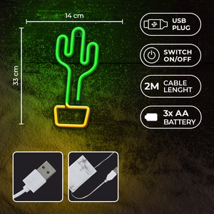 Neon LED-valo CACTUS oranssi vihreä Bat + USB FLNE02 Forever Light