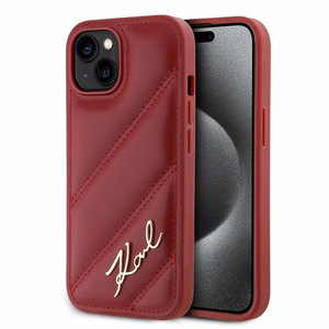 Karl Lagerfeld Diagonal Quilted Script Suojakuori iPhone 15 / 14 / 13:lle - punainen