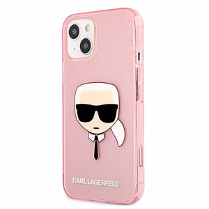 Karl Lagerfeld Glitter Karl's Head Kotelo iPhone 13 mini - vaaleanpunainen