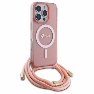 Guess Crossbody Cord Script MagSafe Suojakuori iPhone 16 Pro Max:lle - vaaleanpunainen