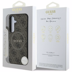 GUESS HC Magneettinen PU 4G Ring Classic Logo Suojakuori Samsung Galaxy S25 Ruskea