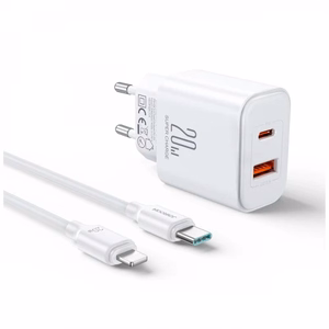 Charger Joyroom "JR-TCF05" White 20W (1xPD 1xQC3.0) + "Type-C / Lightning" 100cm cable