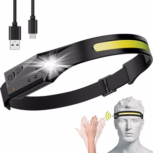 USB-C-ladattava LED-otsalamppu liiketunnistimella, IPX4, 1200 mAh – musta
