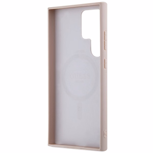 Guess 4G Collection Nahkainen Metal Logo MagSafe Suojakuori Samsung Galaxy S24 Ultralle - vaaleanpunainen