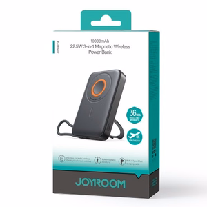 Joyroom JR-PBM02 Powerbank 22.5W 10000mAh 3in1 magneettinen induktiivinen yhteensopiva MagSafe kanssa sisäänrakennetulla kaapelilla - musta