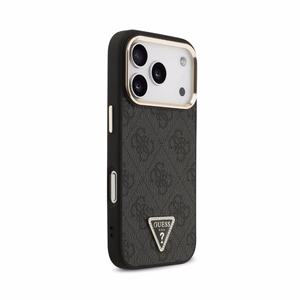 Case Guess PU Leather 4G Strass Triangle Logo Gold Frame MagSafe Apple iPhone 18 Pro black