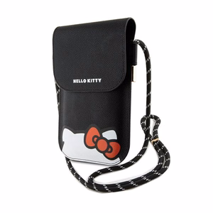 Hello Kitty Hiding Kitty Cord keinonahkainen olkalaukku puhelimelle, musta