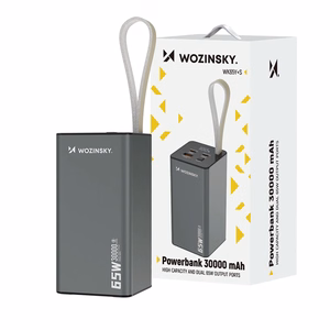Powerbank Wozinsky K65+ 65W 30000mAh 2x USB-C, 1x USB-A 65W - harmaa