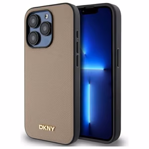 DKNY Grained Metal Logo MagSafe Suojakuori iPhone 15 Pro:lle - beige