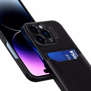 Nahkainen lompakkosuojakuori jalustalla iPhone 14:lle musta
