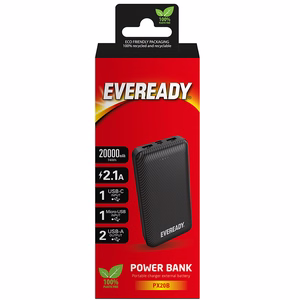 Eveready PX20B varavirtalähde, 20000 mAh, 2 × USB-A, musta
