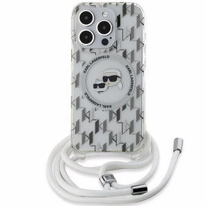 Karl Lagerfeld IML Crossbody Monogram Karl & Choupette Head MagSafe suojakuori iPhone 15 Pro:lle - läpinäkyvä
