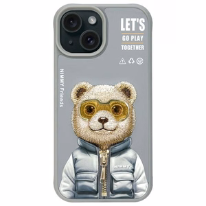 Nimmy Cool&Cute 2.0 Bear Suojakuori iPhone 15:lle - harmaa