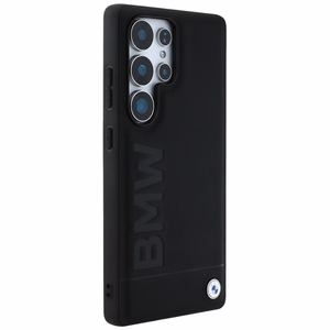 BMW Nahkainen Big Wordmark Suojakuori Samsung Galaxy S25 Ultralle - musta