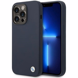 BMW BMHMP14XSILNA laivastonsininen silikoninen metallilogolla varustettu suojakuori iPhone 14 Pro Max 6.7 MagSafe