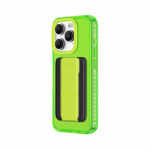 Amazing Thing Titan Pro Neon Mag Lompakkokuori 10FT IP156.7PTWGN iPhone 15 Pro Max:lle vihreä jalustalla