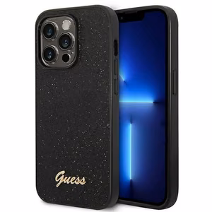 Guess Glitter Script kotelo iPhone 14 Pro:lle - Musta