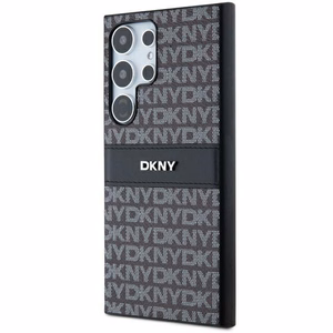 DKNY Nahkainen Mono Raita ja Metallinen Logo Suojakuori Samsung Galaxy S24 Ultra:lle - musta