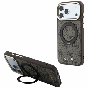 Guess Ring Stand 360 4G Classic Logo MagSafe -suojakuori iPhone 18 Pro / 17 Pro – ruskea