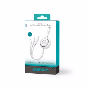 Joyroom Colorful Series S-A40 sisäänvedettävä kaapeli 3in1 USB-A - USB-C / Lightning / Micro USB 1m - valkoinen