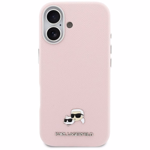 Karl Lagerfeld Karl ja Choupette Head Pins Saffiano MagSafe Suojakuori iPhone 17:lle vaaleanpunainen