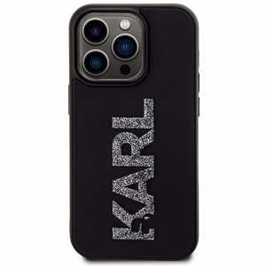 Karl Lagerfeld 3D Rubber Glitter Logo Suojakuori iPhone 15 Pro:lle - musta