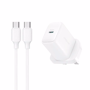 Joyroom JR-TCF20 PD 20W Seinälaturi (UK-pistoke) ja 1m USB-C Kaapeli - Valkoinen