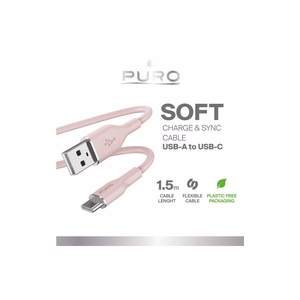 Puro Soft USB-A - USB-C Kaapeli 1.5m - vaaleanpunainen